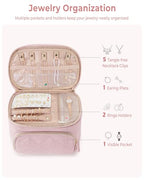 Jewelry Travel Case with 2 Clear Pouches, 2-Layer Jewelry Organizer Storage Bag for Necklaces, Earrings, Rings, Bracelets, Pink(Empty Bag) - color: Pink