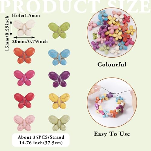 Turquoise Beads Strands Colorful Butterfly Turquoise Loose Spacer Beads Spring Summer Craft Bead for DIY Necklace Earring Bracelet Jewelry Making Supplies - color: Mixed Color-Butterfly