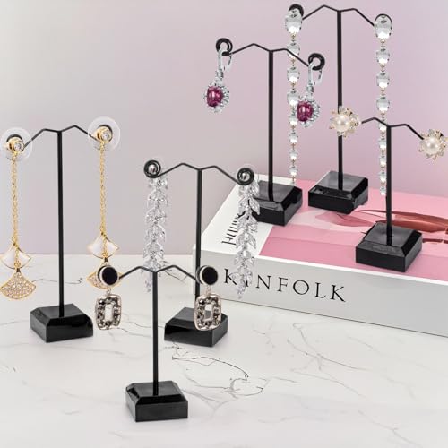 Coloch 18 Pcs Metal Earring Holder, Black T Bar Earring Display with 3 Heights Hoop Earring Display Stand with Acrylic Base Earring Showroom and Tradeshow Showcase Displays for Selling, Shows