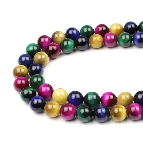 MJDCB Stone Beads 10mm 35pcs Round Mixed Color Tiger's Eye Loose Gemstone Bead Charms for Jewelry Making Bracelet Necklace Earring Pendant - color: Mixed Color Tiger's Eye, size: 10mm