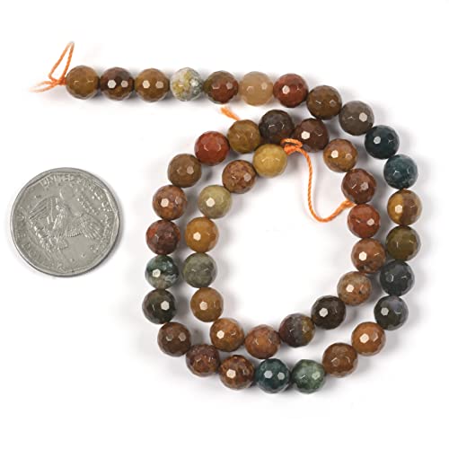 Natural Ocean Agate 8mm Gemstone Faceted Round Loose Strand Beads for DIY Necklace Bracelet Jewelry Making 15 Inch - color: Ocean Agate