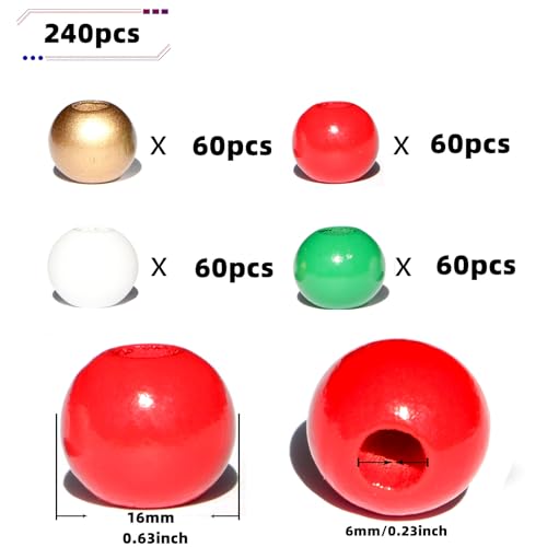 240Pcs Christmas Wood Beads 16mm for Craft Large Hole:6mm (Mix) - color: Christmas Wood Beads