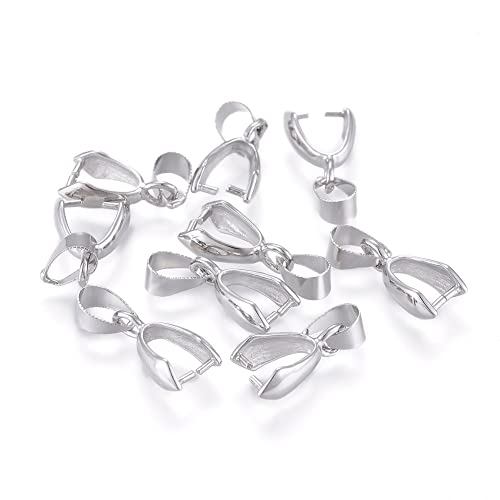 Fashewelry 200pcs Brass Pendant Pinch Bails Platinum 8x5mm Inner Diameter Dangle Charm Clasp Clip for Top Drilled Bead Necklace Earring Jewelry Making Pin:0.9MM - color: Platinum