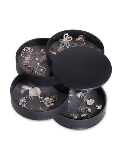 CONBOLA Jewelry Organizer, Small Jewelry Storage Box Earring Holder for Women, 5-Layer Rotating Travel Jewelry Tray Case with Lid for Bracelets Rings Bracelets(Black) - color: Black