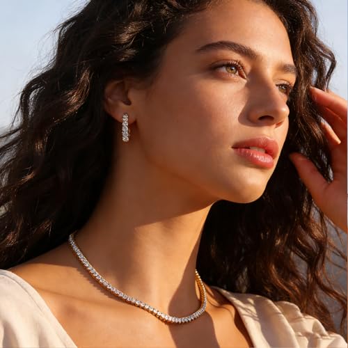 BREN 3mm 3 Prong Tennis Necklaces for Women Men, 18K White/Yellow Gold Plated 16/18 inches Round Cubic Zirconia Dainty Chain Jewelry - color: Gold-3mm, size: 16 inch