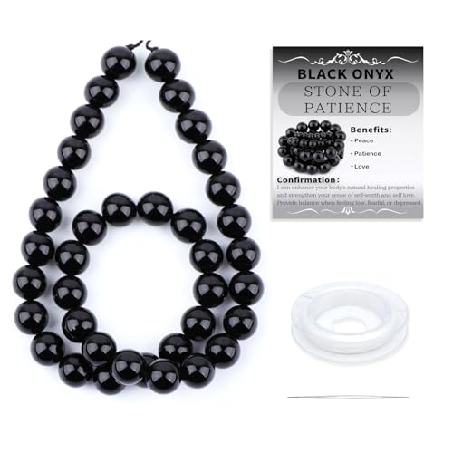Natural Stone Beads Round Genuine Real Stone Beading Strand Loose Gemstones DIY Smooth Bead for Bracelet Necklace Earrings Jewelry Making (Black Onyx, 10mm 36 Pieces) - color: Black Onyx, size: 10mm 36pcs