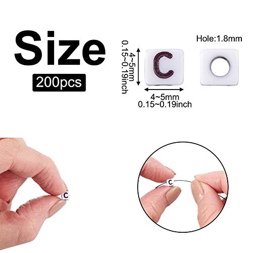240pcs Opaque Acrylic Letter C Cube Beads White Plastic Alphabet Loose Spacer Square Beads 4-5mm for DIY Name Bracelet Necklace Jewelry Crafts Making Hole: 1.8mm - color: Letter C#White and Black