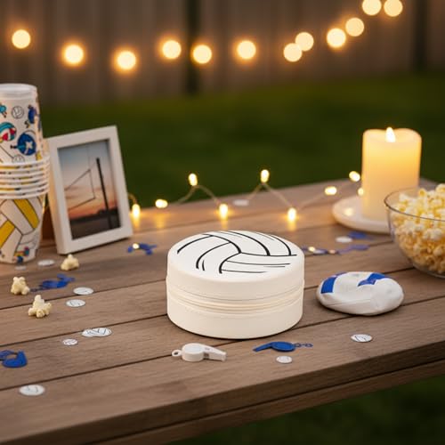 12-Pack Volleyball Jewelry Box Bulk Team Gifts for Girls, Round Mini Travel Jewelry Case Organizer for Volleyball Players Coaches, Senior Night End of Season Banquet Gifts, White - style: Volleyball