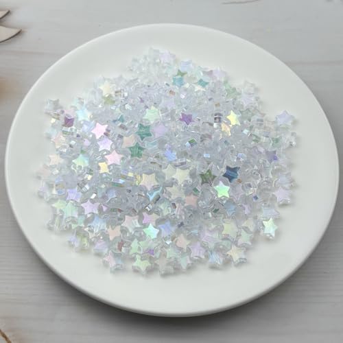 450 PCS Acrylic Star Shape Beads AB Colors Loose Pony Spacer Beads with Hole for Jewelry Making Necklace Earring Key Chains DIY Projects(Transparent AB) - color: Transparent AB