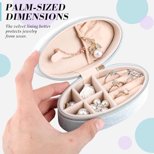 Kenning 12 Pcs Small Velvet Travel Jewelry Box Mini Jewelry Case Portable Organizer Pouch Bridesmaid Proposal Gift for Women (Oval) - style: Oval