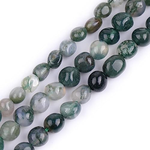 HAAMIIQII Natural Green Moss Agate Pebble Stone 5-8mm Small Irregular Freeform Tumbled Loose Gemstone Beads for Jewelry Making Strand 15 Inch (45-50pcs) - color: Moss Agate