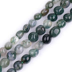 HAAMIIQII Natural Green Moss Agate Pebble Stone 5-8mm Small Irregular Freeform Tumbled Loose Gemstone Beads for Jewelry Making Strand 15 Inch (45-50pcs) - color: Moss Agate