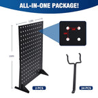 2Pcs Metal Pegboard Display Stand with 24 Peg Hooks for Craft Shows & Fairs,Black Jewelry Retail Display Rack for Selling Accessories,Display Stands for Earring,Pin Stands,Retail Vendors(16*12inch)