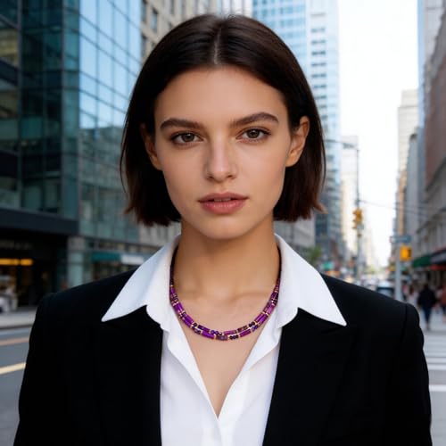 Elisheva Natural Stone Choker Necklace for Women, Boho Natural Emperor Jasper Stone Lace Agate Beaded Crystal Necklace, Gemstone Jewelry Gift for Her - style: 2 layered purple emperor stone