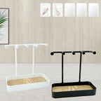 WCHOSOZH Jewelry Organizer Stand, Necklace Holder with Wooden Tray 5 Storage Hooks, Earring Holder with 5 Pcs Jewelry Bags for Bracelet,Chains,Rings,Earrings,Keys Watches,Necklaces (Black) - color: BLACK