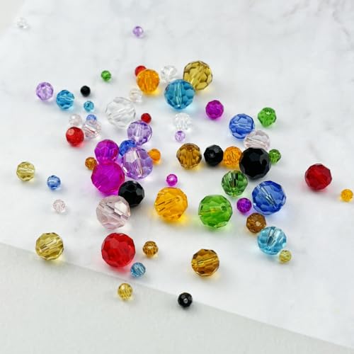 480pcs Crystal Glass Beads 3mm 4mm 6mm 8mm 10mm Round Faceted Glass Spacer Beads for Bracelets Necklace Earring DIY Jewelry Making Craft(Lake Blue) - color: Lake Blue