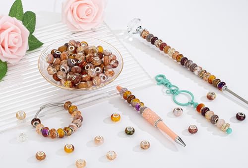 LAIDANLA Brown Mix Large Hole Beads, 100pcs, 14mm, Resin, Plastic, Acrylic, Round, Loose Beads for Jewelry Making, DIY Gifts - color: K-Brown Mix