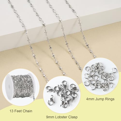 SMYHTGLIF 4 Meters Stainless Steel Cross Jewelry Making Chains Silver Chain Bulk for Jewelry Making DIY Jewelry Findings - color: Cross Silver