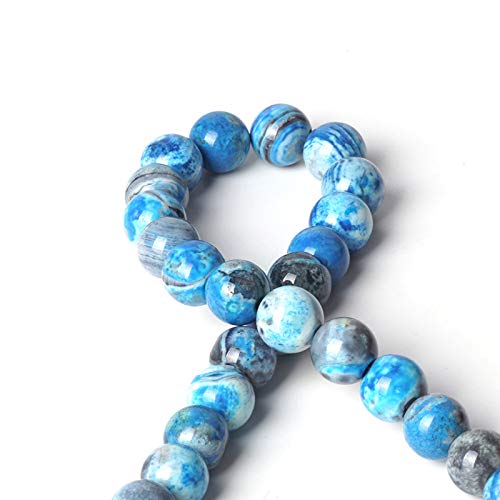 100Pcs Natural Stone 6mm Blue Stripe Agate Round Loose Gemstone Energy Healing Beads Hole Size 1mm DIY Smooth Beads for Bracelet Necklace Earrings Jewelry Making - color: Stripe Agate, size: 6mm