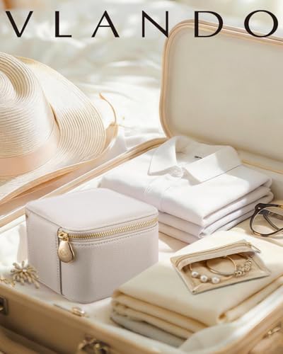 VLANDO Travel Jewelry Case,Valentines Gifts,Small Jewelry Box Organizer,Travel Jewelry Storage with 6 Velvet Jewelry Zipper Pockets, Birthday Gifts for Women Girls (White) - color: 6PCS-White