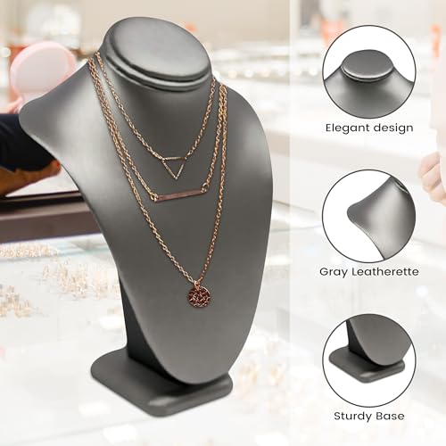 Novel Box Silver Leatherette Stand Jewelry Necklace Display 7.5x4x11 Inches - Freestanding Travel Necklace Holder Stand - Necklace Mannequin Organizer Stands - Necklace Displays Large - color: Silver Leatherette, size: Large