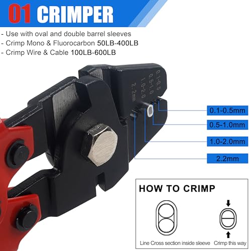 OROOTL Fishing Crimping Tool Kit, Fishing Crimp Pliers with 500pcs Crimp Sleeves Beads Set, Heavy Duty Wire Leader Rope Crimper Tool Wire Cutter Aluminum Copper Loop Sleeves