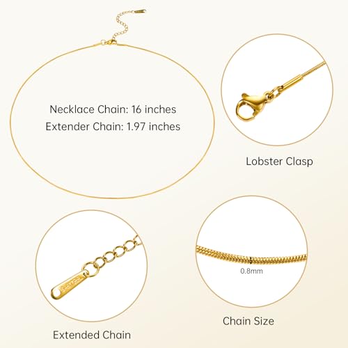 16 Inches Gold Stainless Steel Necklace Chain Bulk Craft Snake Link Chain Jewelry Necklace for Women Men - color: Gold Snake, size: 16 inches
