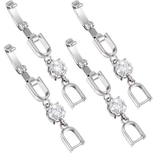 4 Pcs Rhinestone Bracelet Extender, Crystal Silver Necklace Watch Extender Clasp for Women, Foldover Extension Jewelry Clasps Clip for Jewelry Making, Necklace, Bracelet