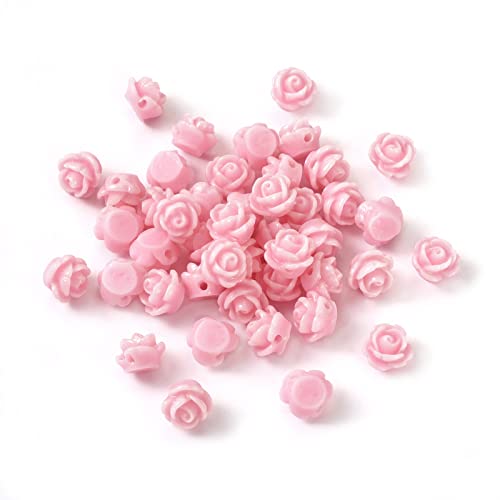 Beadthoven 50pcs Resin Rose Beads, Pink Rose Flower Beads Spacers Floral Flatback Charms Mini Flower Embellishment for DIY Scrapbooking Jewelry Making 9x7mm Hole: 1mm - color: HotPink#9x7mm-50pcs