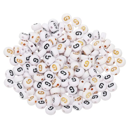 HARFINGTON 200 Pcs 4x7mm Acrylic Letter Beads, Round White Alphabet Beads Letter G, Alphabet Spacer Beads for Jewelry Making Bracelets Necklaces - style: Letter G