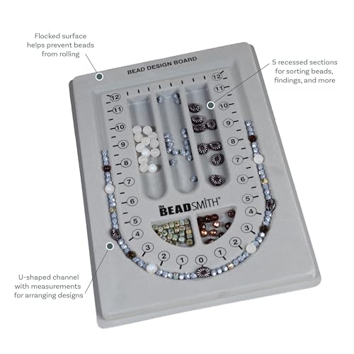 The Beadsmith Bead Board, Grey Flocked, 28” U-Shaped Channel, 8.5 x 12 inches, Design Boards for Creating Bracelets, Necklaces and Other Jewelry - size: 28" - 1 Channel