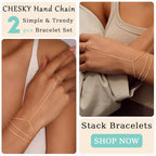 CHESKY 14K Gold Plated Hand Chain Bracelets for Women Set - Dainty Finger Ring Bracelet Stack Adjustable Hand Chains Durable Beaded Bracelets Trendy Simple Body Jewelry Gift for Women - style: 3thin bracelet-gold