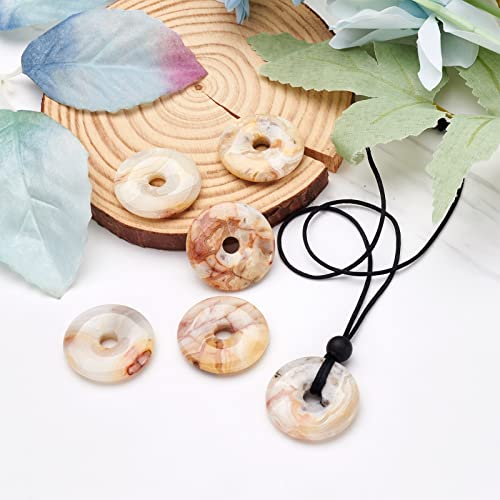FASHEWELRY 5Pcs Natural Crazy Agate Donut Disc Gemstone Pendants 30x5mm Large Hole Healing Chakra Polished Stone Flat Round Bead Charms for Jewelry Making Hole: 6mm - color: 30mm, Crazy Agate, Colorful