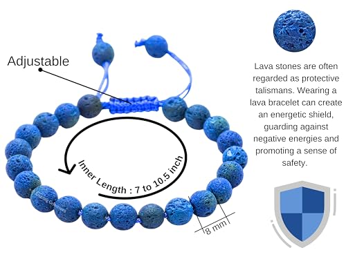 Amazing Gemstone Blue Lava Bracelet for Women Men's Gifts - Protection Healing Crystal Bracelet - 8mm Gemstone Beaded Adjustable Bracelet Pulseras Para Hombres Mujer Stocking Stuffers - color: Blue Lava