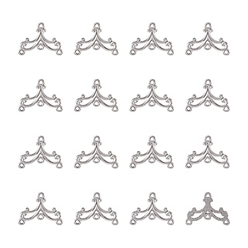 KISSITTY 20pcs Tibetan Silver Wave Chandelier Component Links Charm Pendant Connectors with 3 Holes for Dangle Earring Multi Strands Bracelet Necklace Jewelry Making Craft Supplies - color: Antique Silver, Wave