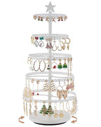 Lolalet 5-Tier Rotating Earring Holder Organizer, Metal Earring Display Stand Large Tree-shaped Rack for Studs Hoops Dangling Earrings, Gift for Women and Girls -White - color: White