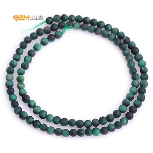 GEM-Inside 4mm Natural Stone Green Tiger Eye Frosted Matte Unpolished Round Beads for Jewelry Making Strand 15 inch - color: Green Tiger Eye, size: 4mm