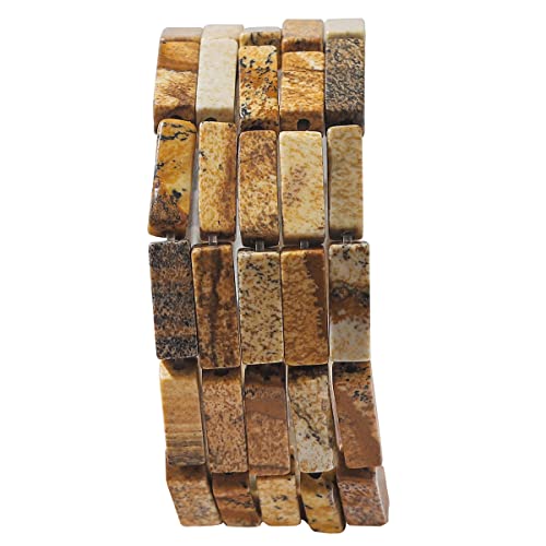 BEADIA Natural Brown Picture Jasper Tube Beads 13x4mm 30pcs Rectangle Loose Semi Gemstone Beads for Jewelry Making Design - color: Brown Picture Rectangle