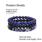 3 PCS Healing Crystal Bracelets for Women 8mm Natural Stone Beaded Stretch Bracelet Amethyst Jewelry Gifts - color: 06 8mm Lapis Lazuli & Sodalite - Blue