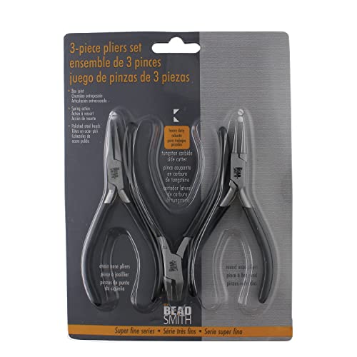 The Beadsmith Precision Series Pliers Set – 3-Piece Kit: Chain Nose, Round Nose and Flush Cutter with Tungsten Carbide Blades – Make Bracelets, Necklaces & Earrings – Tools for Jewelry Making - style: Precision Set