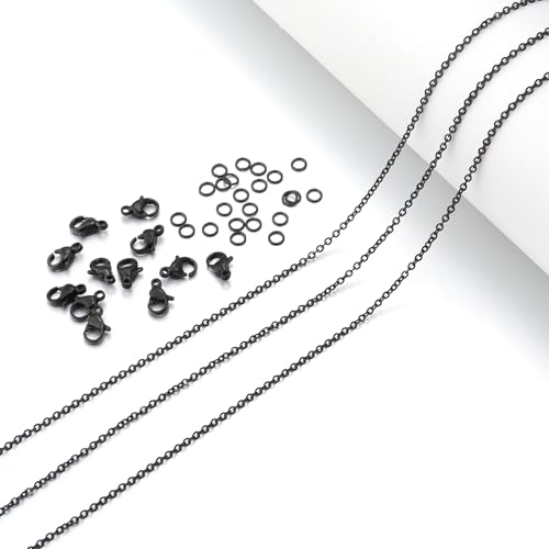 66Feet Black Stainless Steel Necklace Chains Cable Link Chains for Jewelry Making DIY Craft Kit with Lobster Clasps Jump Rings - color: 66Feet-Black, size: 1.0mm