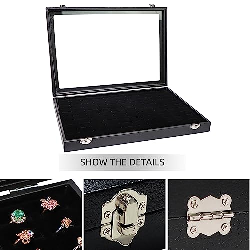 Wudygirl 100 Slot Ring Holder Display Case - Black Jewelry Organizer with Transparent Lid - style: 100 Slot Ring Tray