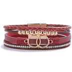 FANCY SHINY Mothers Day Gifts Boho Leather Wrap Bracelet Stackable Infinity Chunky Cuff Bracelets Western Hippie Outfits Jewelry Valentine Gifts for Women - color: Burgundy