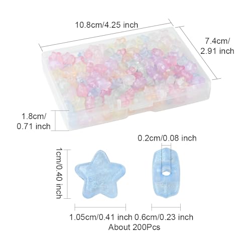 200Pcs Acrylic Luminous Star Beads for DIY Jewelry Bulk Glow in the Dark Mixed Color Cute Spacer Beads for Bracelets Necklaces Earrings Making and Crafting - color: Luminous Star- 200 pcs