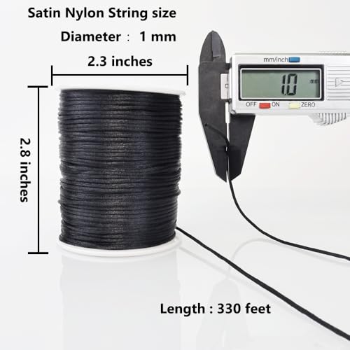 LUSTEMBER 330 Feet Satin Nylon String, 1 mm Silky Smooth Durable Nylon Cord for Jewelry Making, Bracelets, Beading, Necklaces, Macrame, Kumihimo, Rattail, and Chinese Knot Craft - size: Black