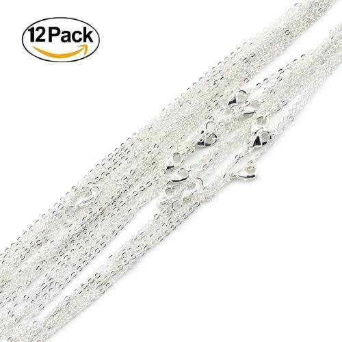 Wholesale 12 PCS Silver Plated Solid Brass Flat Cable Chains Bulk for Jewelry Making (18 Inch(1.5MM)) - color: Silver, size: 18 Inch-0.059 Inch