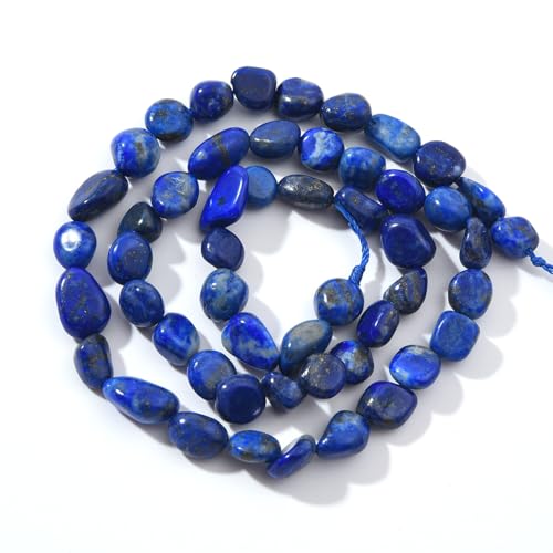 6-8mm Natural Blue Lapis Lazuli Nuggets Oval Free Tumbled Pebble Semi Precious Gemstone Loose Stone Beads Approx 15.5 inch for DIY Jewelry Making - color: Blue Lapis Lazuli