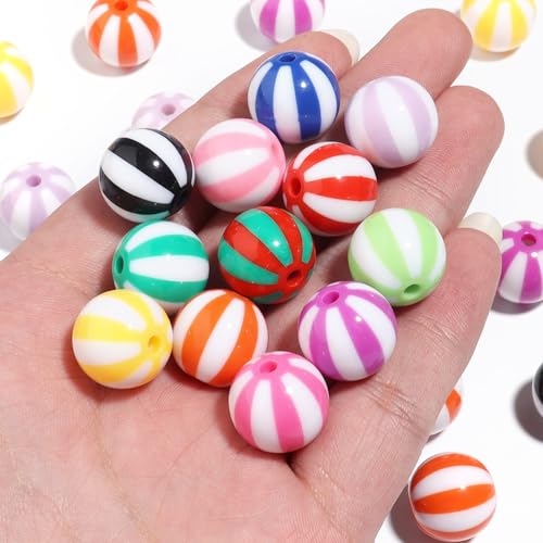 30PCS 20MM Bubblegum Beads for Pens, Mixed Color Candy Stripes Disco Ball Chunky Large Acrylic Round Beads for Bag Focal Beadable Pen Keychain Making Jewelry Bracelet Making DIY Crafts - color: Candy Stripes Beads