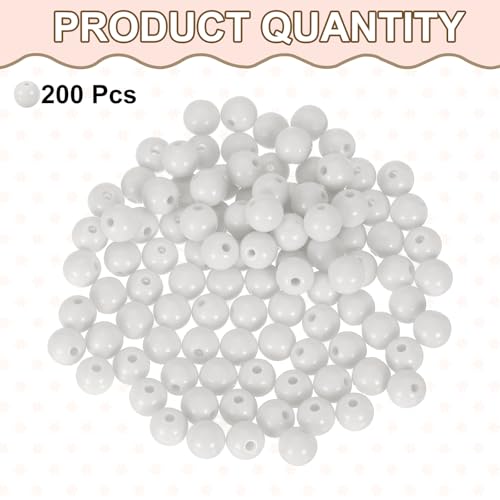 HARFINGTON 200pcs White Acrylic Round Beads 8mm Dia 1.9mm Hole Plastic Resin Smooth Balls Loose Bead for Jewelry Making Bracelets Necklace Earrings DIY - color: White, size: 8mm