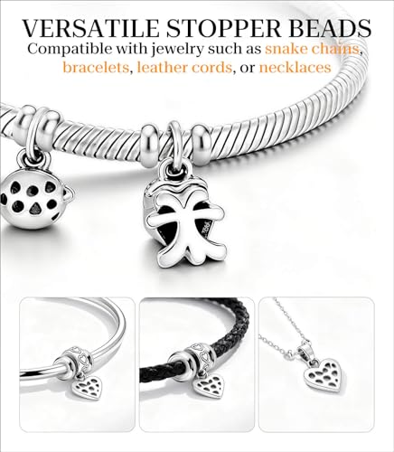 GW Stopper Charms 925 Sterling Silver Round Rondelle Spacer Beads with Exquisite Velvet Bag for Charm Bracelets for Women - color: Silver-4PCS